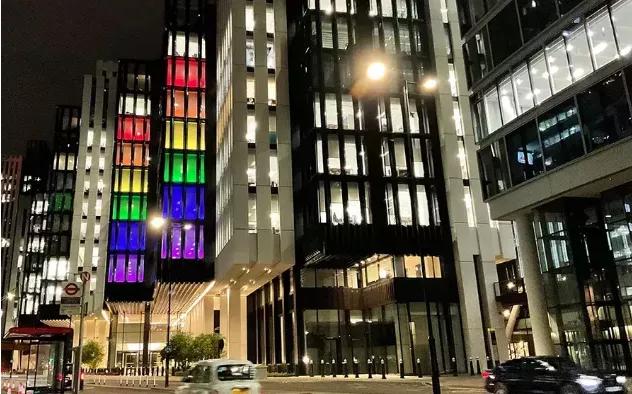 Schroders London office proudly shines rainbow lights celebrating Pride Month with our LGBTQ+ network